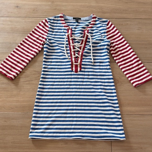 J.Crew Dresses & Skirts - J.Crew Womens Nautical Striped Lace‎ Up Rope Neckline Dress Blue Red XXS